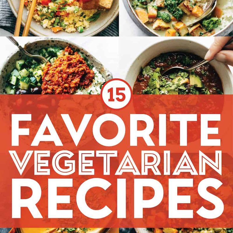 Healthy vegetarian recipes in a collage.