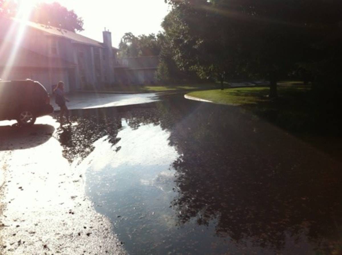 Flooded street outside.
