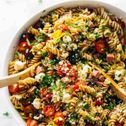 Pasta salad in serving bowl.
